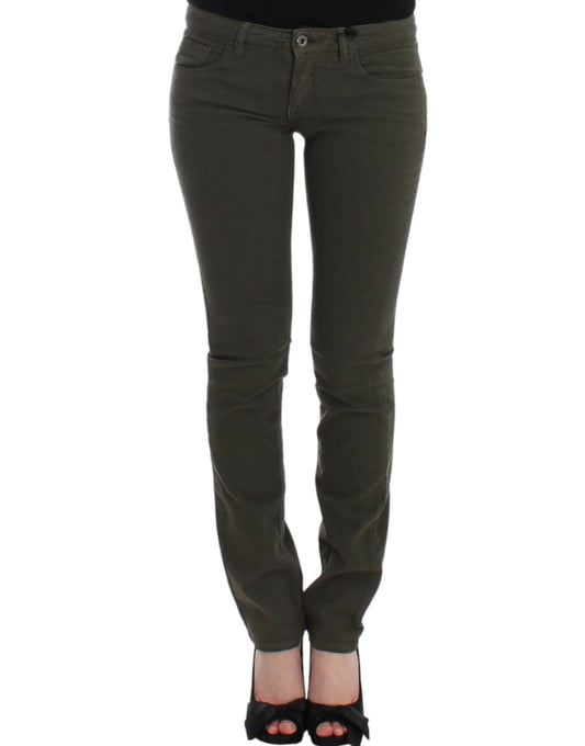 Costume National Chic Green Slim Leg Designer Jeans, front view with original tags and brand store bag