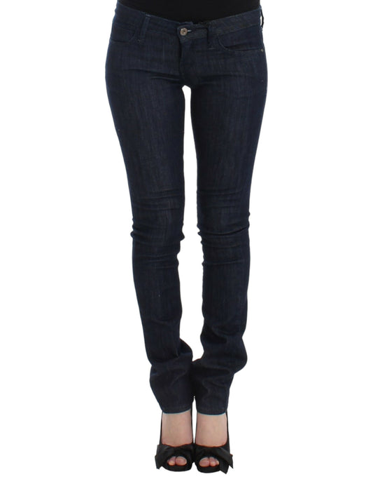 Costume National Chic Dark Blue Skinny Leg Jeans with Logo Details