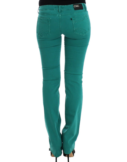 Elegant and sophisticated green jeans with subtle logo details