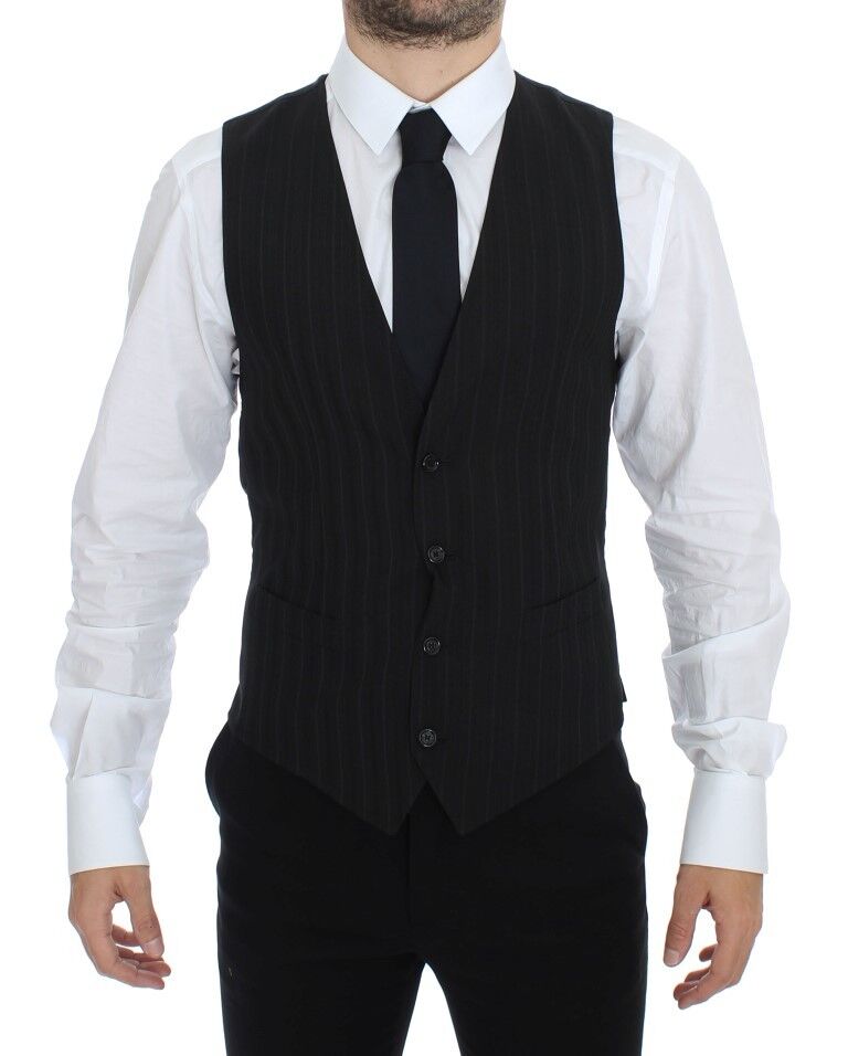 Dolce & Gabbana Elegant Striped Wool Dress Vest in Black and Gray