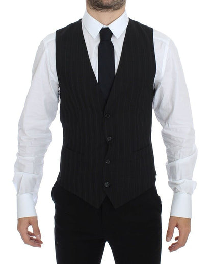 Dolce & Gabbana Elegant Striped Wool Dress Vest in Black and Gray
