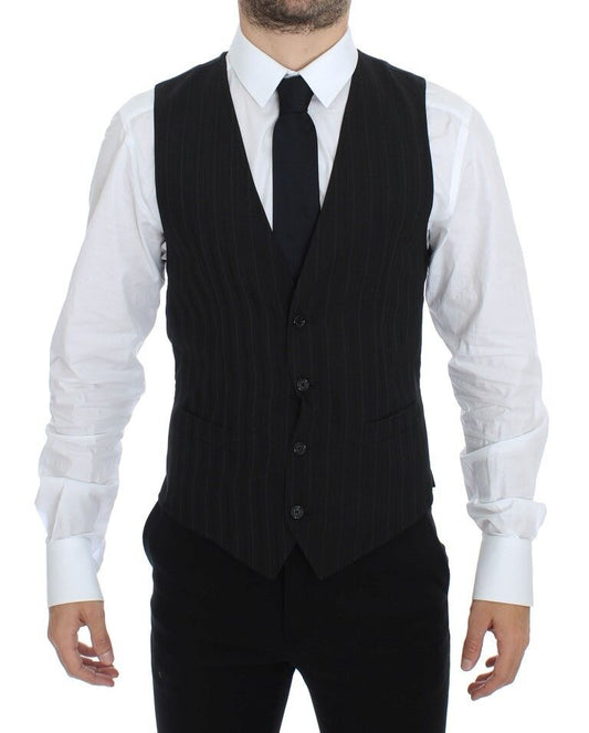 Dolce & Gabbana Elegant Striped Wool Dress Vest in Black and Gray
