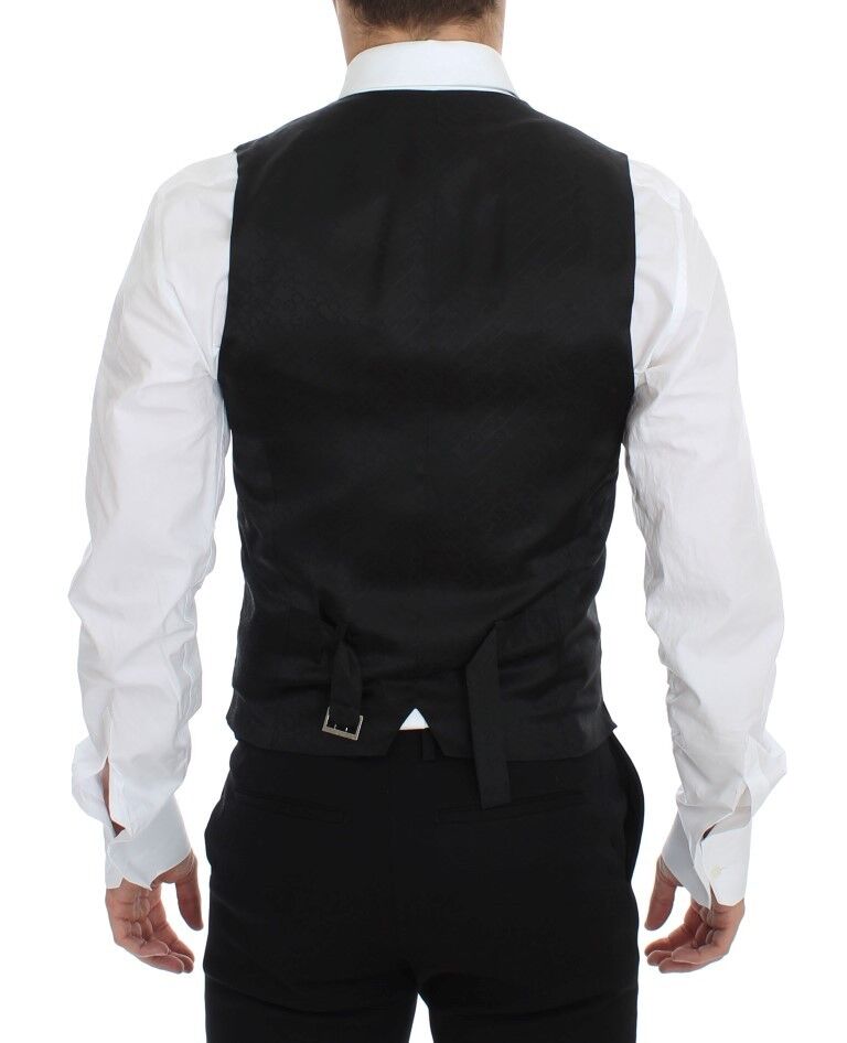 Dolce & Gabbana Elegant Blue Wool Dress Vest single-breasted design with logo details