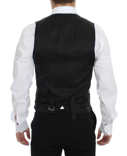Dolce & Gabbana Elegant Blue Wool Dress Vest single-breasted design with logo details