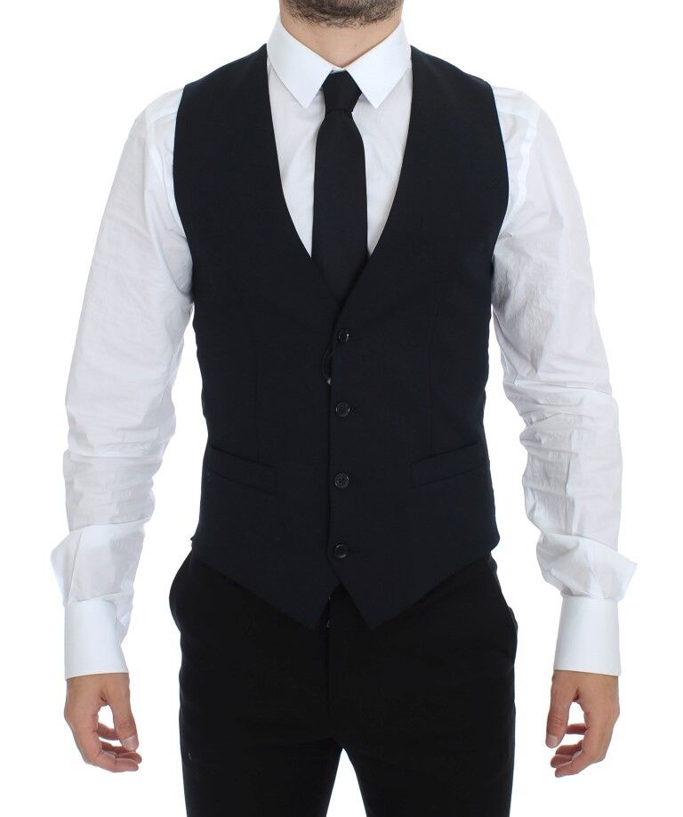 Dolce & Gabbana Elegant Blue Wool Dress Vest front view with full button closure
