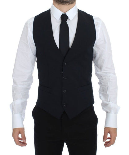 Dolce & Gabbana Elegant Blue Wool Dress Vest front view with full button closure