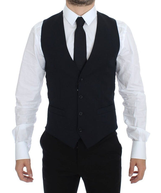 Dolce & Gabbana Elegant Blue Wool Dress Vest front view with full button closure