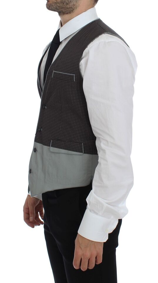 Three front pockets for added convenience on Dolce & Gabbana Elegant Gray Cotton Dress Vest