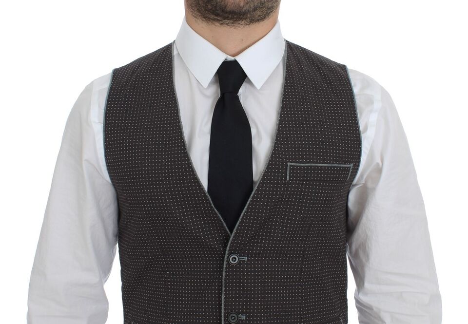 Close up of the gray dotted pattern on Dolce & Gabbana Elegant Gray Cotton Dress Vest