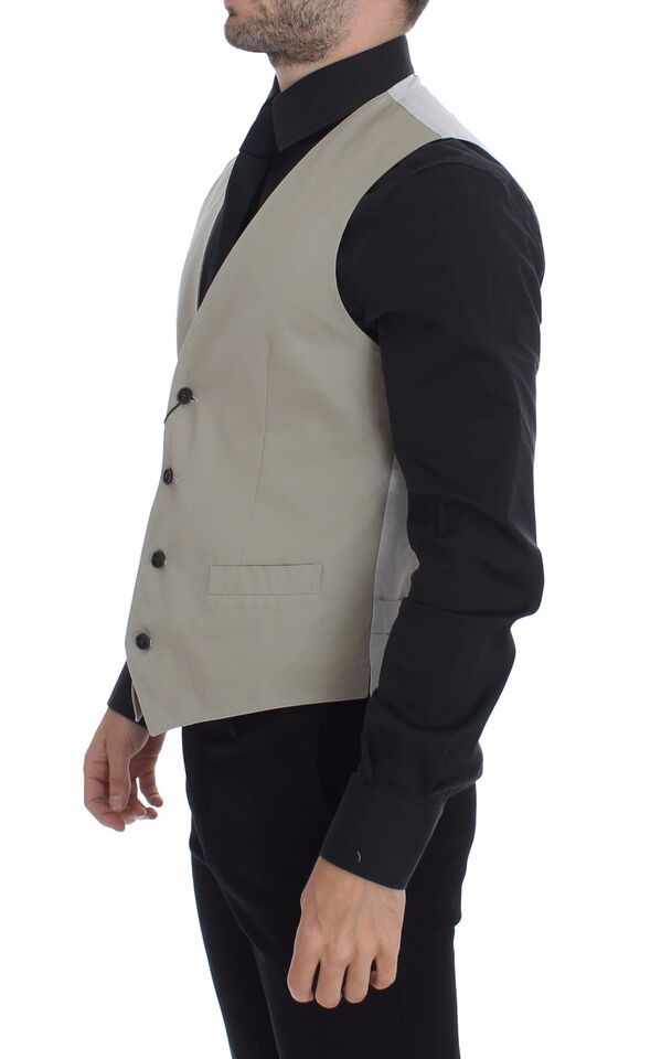 Chic Beige Single Breasted Dress Vest made of 82% Cotton and 18% Silk