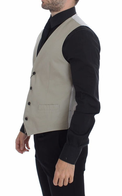 Chic Beige Single Breasted Dress Vest made of 82% Cotton and 18% Silk