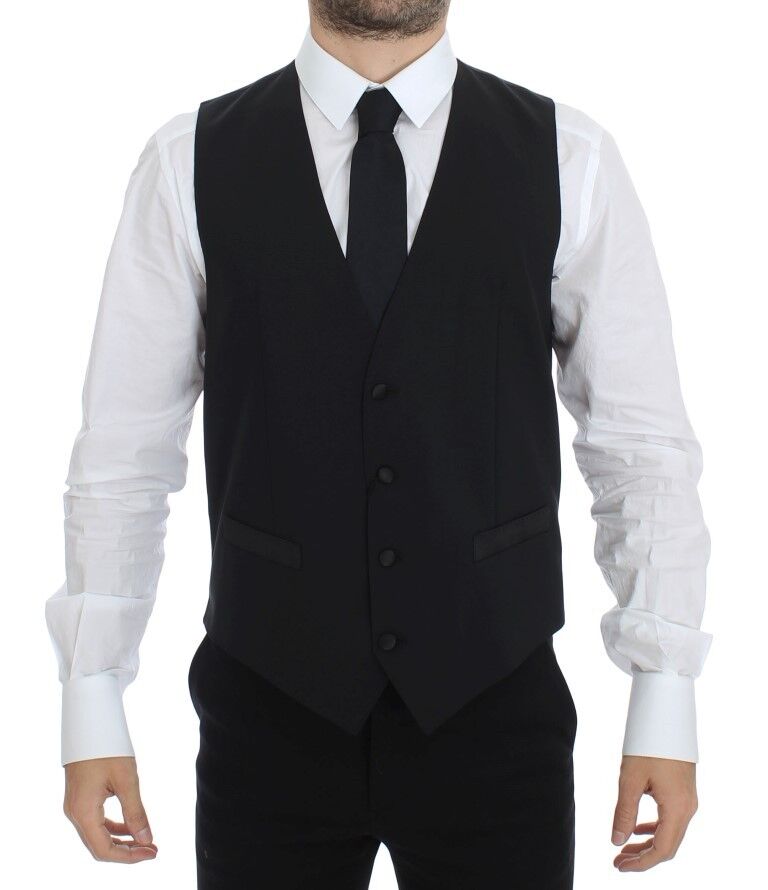 Dolce & Gabbana Elegant Silk-Wool Black Dress Vest front view 