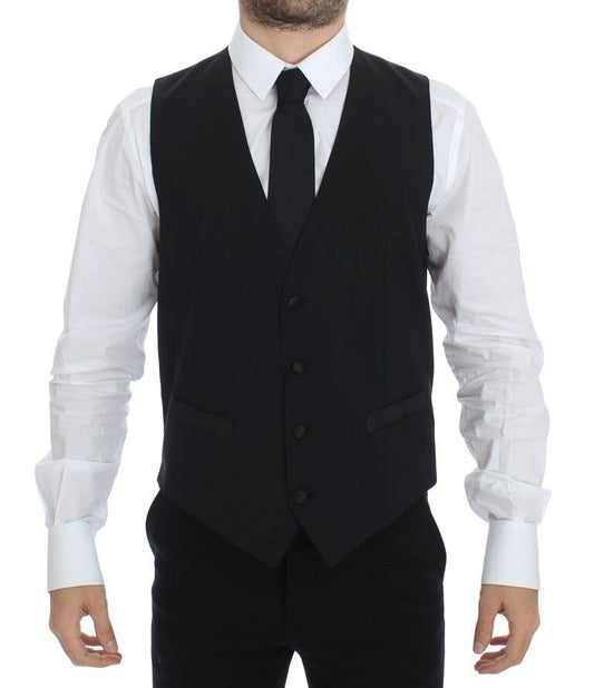 Dolce & Gabbana Elegant Silk-Wool Black Dress Vest front view 
