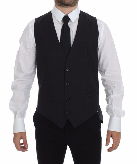 Luxurious slim fit gray dress vest with front button closure