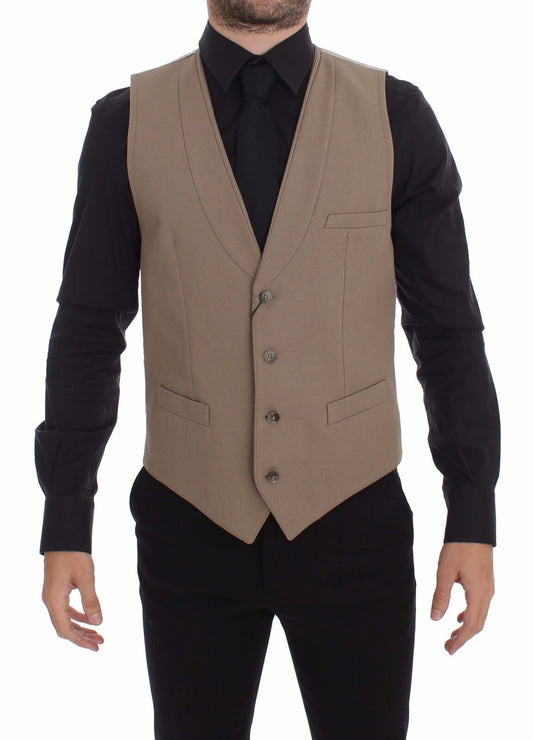 Dolce & Gabbana Elegant Beige Cotton Dress Vest – Slim Fit 