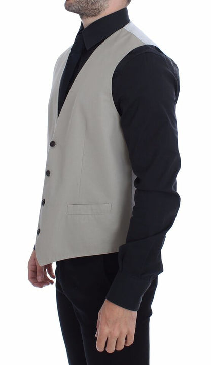 Dolce & Gabbana Elegant Beige Cotton Silk Dress Vest back view with adjustable back waist strap