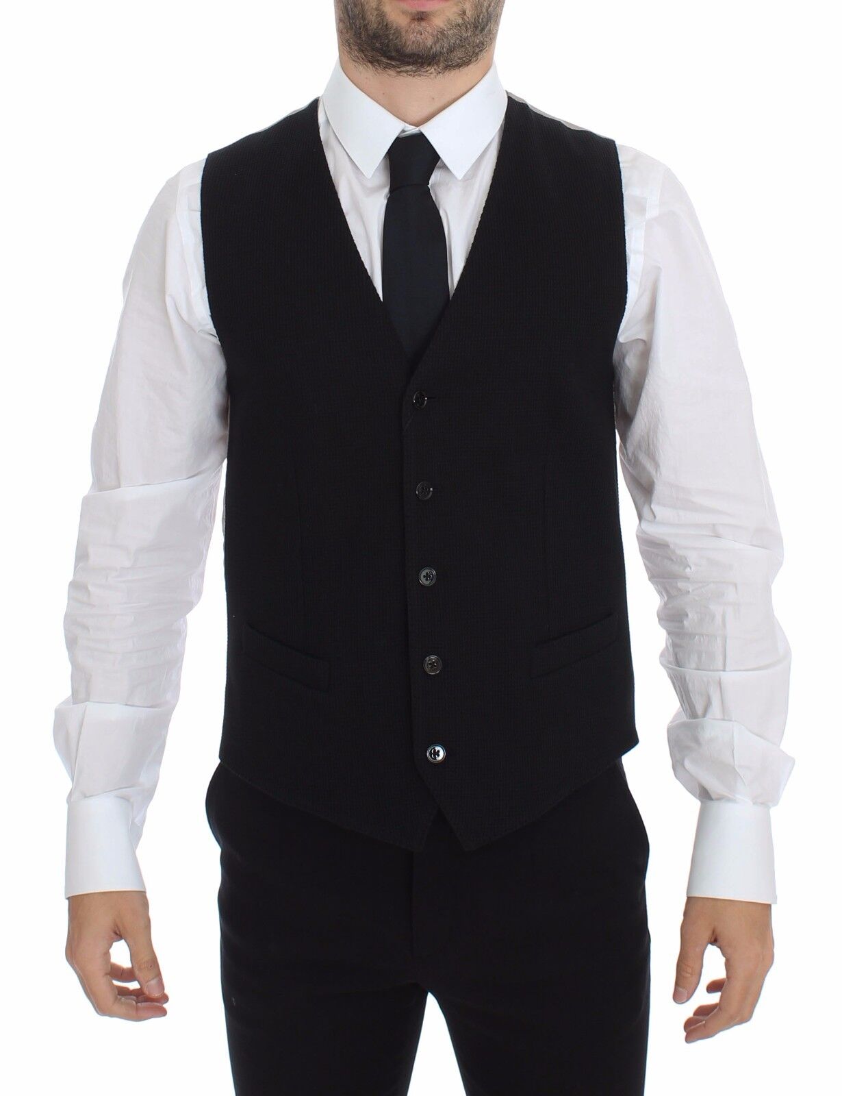 Impeccable black silk vest with off-white back and adjustable waist strap