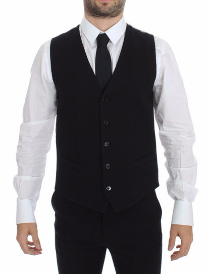 Impeccable black silk vest with off-white back and adjustable waist strap