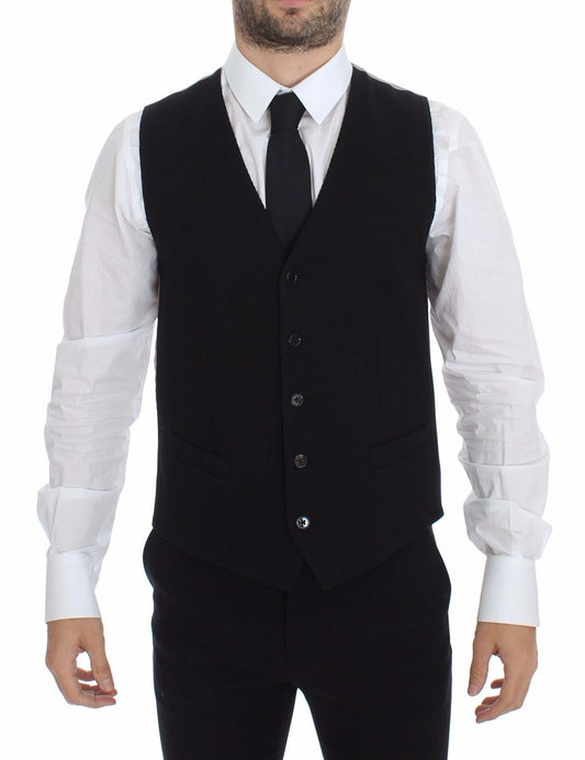 Impeccable black silk vest with off-white back and adjustable waist strap