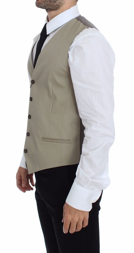 Dolce & Gabbana Elegant Beige Cotton Dress Vest single-breasted piece exuding sophistication and sartorial elegance