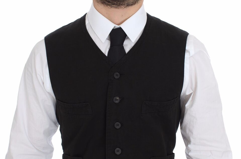 Luxurious Italian craftsmanship showcased in Dolce & Gabbana Elegant Black Cotton Blend Dress Vest