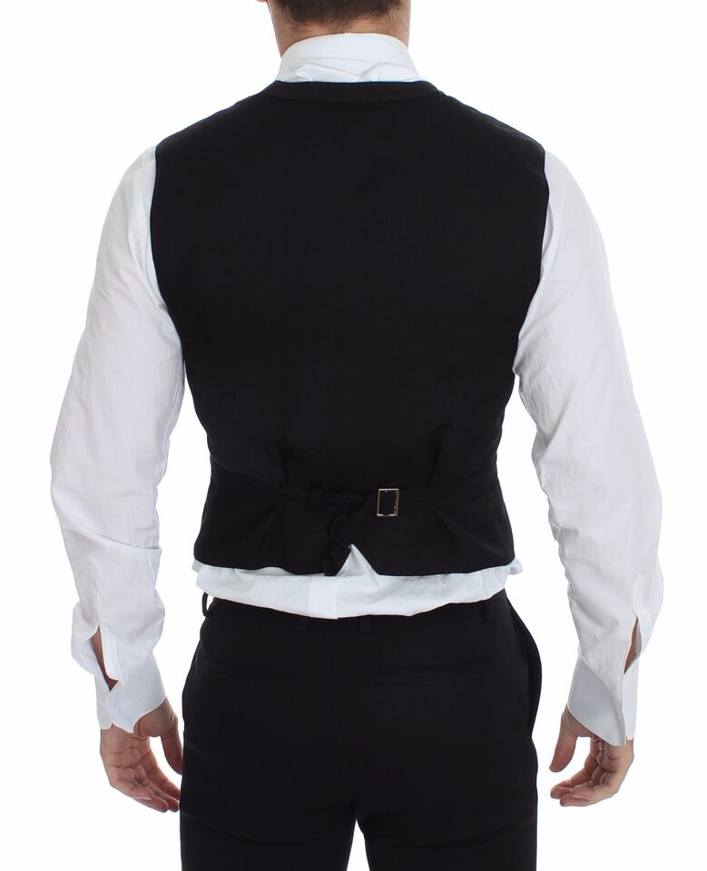 Elegant single-breasted black vest with Dolce & Gabbana logo detail