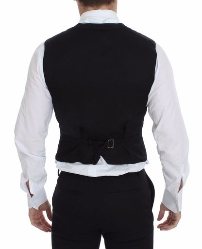Elegant single-breasted black vest with Dolce & Gabbana logo detail