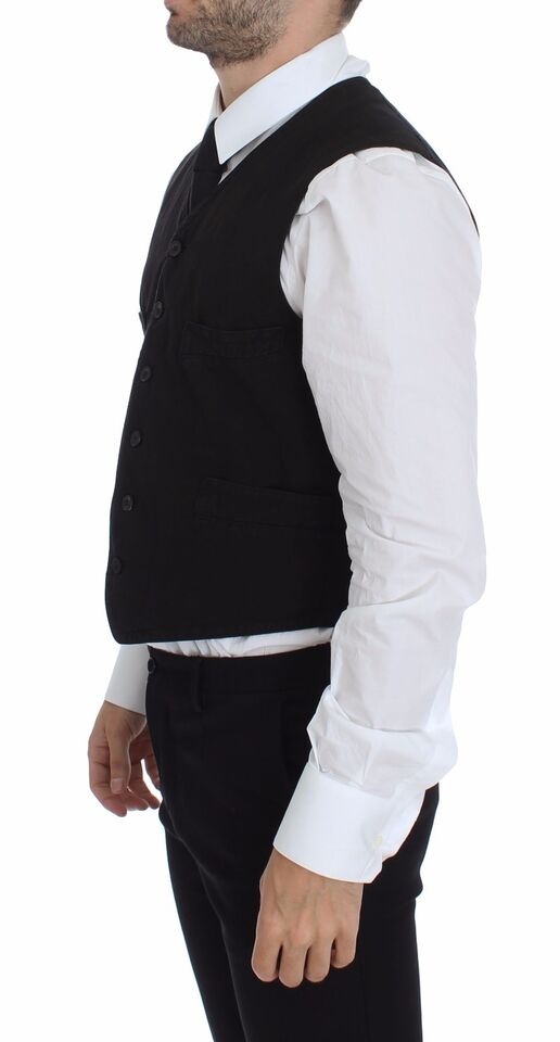 Timeless style and sophistication embodied in Dolce & Gabbana Elegant Black Cotton Blend Dress Vest