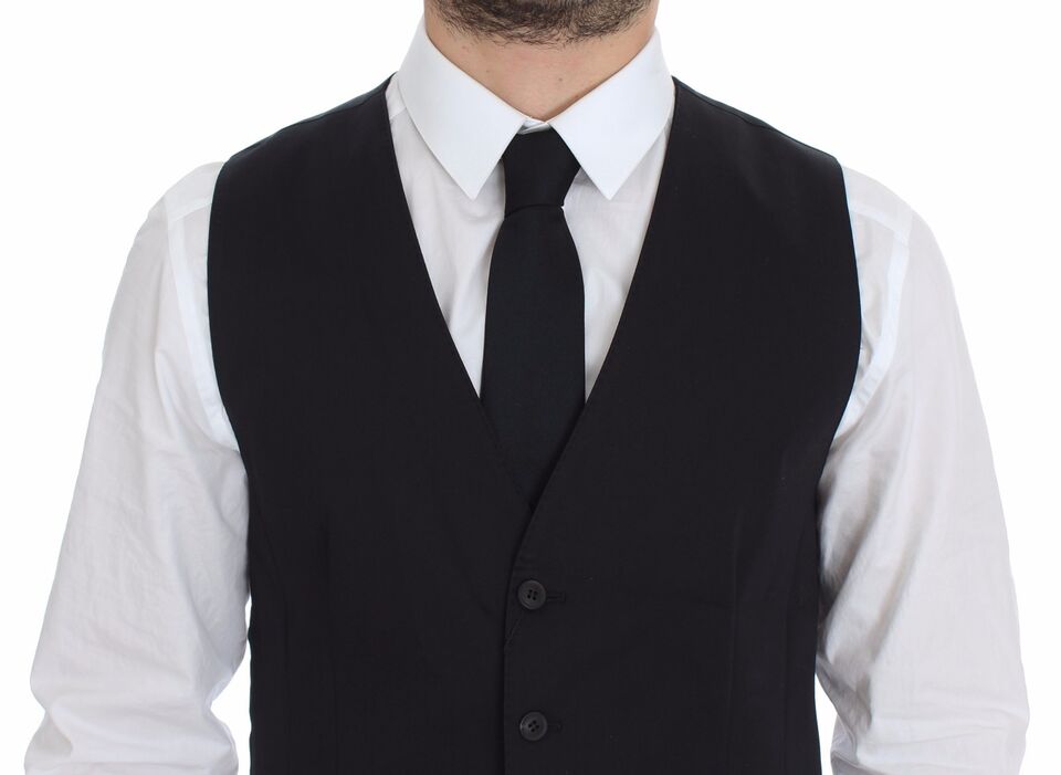 Dolce & Gabbana Elegant Blue Cotton Stretch Dress Vest back view with adjustable back waist strap