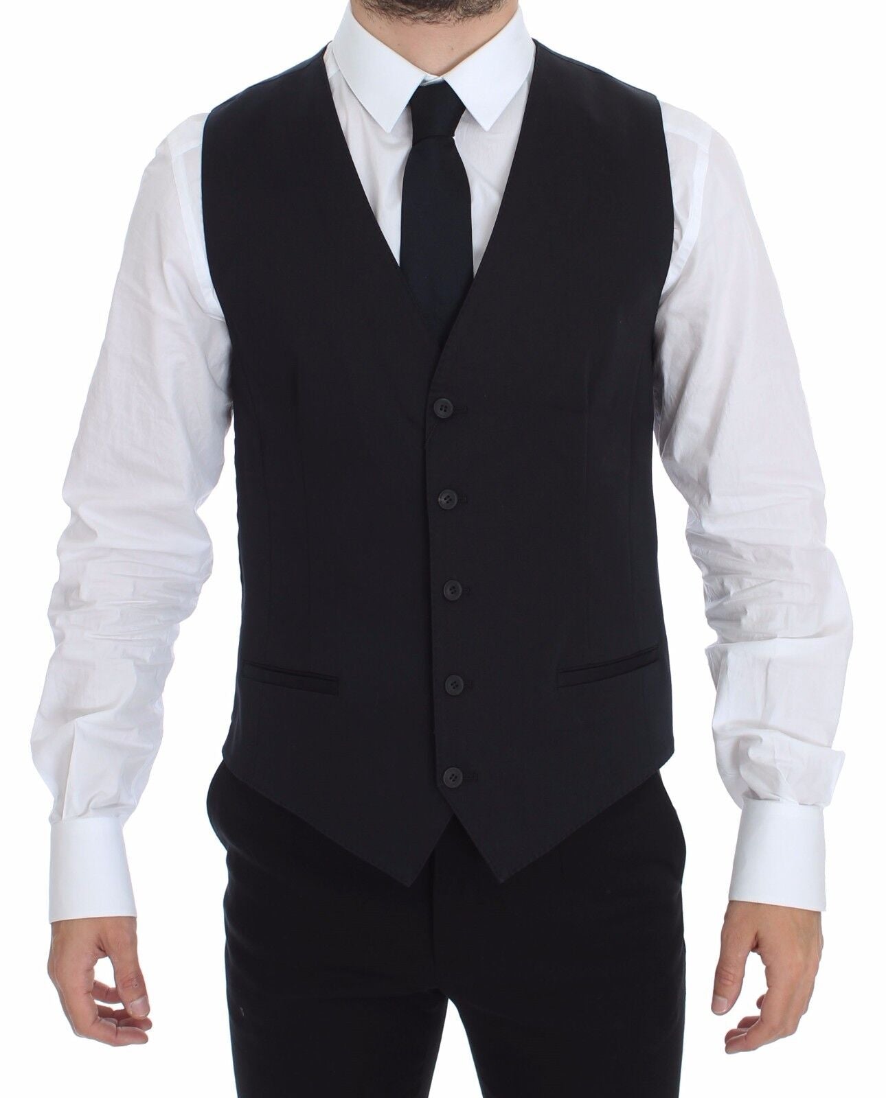 Dolce & Gabbana Elegant Blue Cotton Stretch Dress Vest front view with full button closure