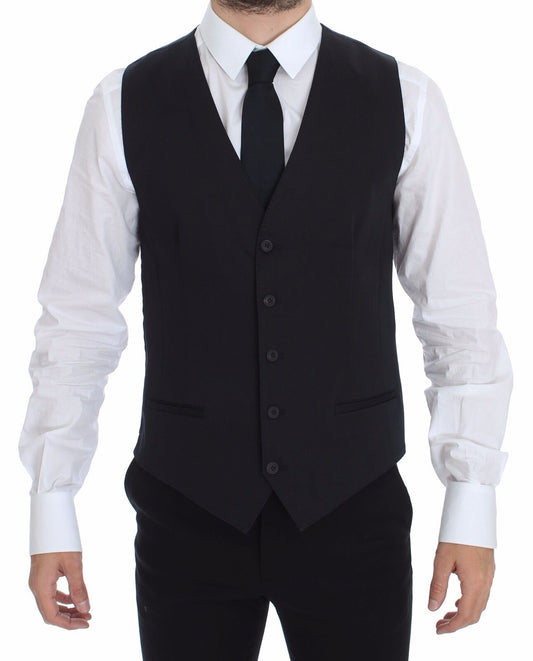 Dolce & Gabbana Elegant Blue Cotton Stretch Dress Vest front view with full button closure