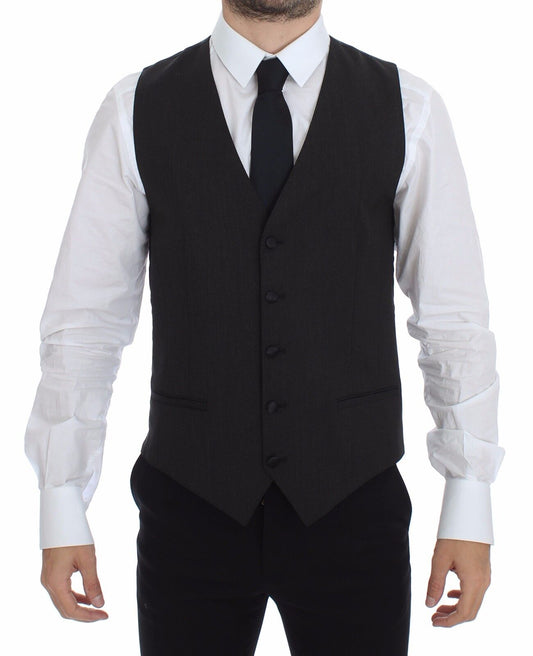 dolce and gabbana classic gray wool blend dress vest with adjustable back waist strap 