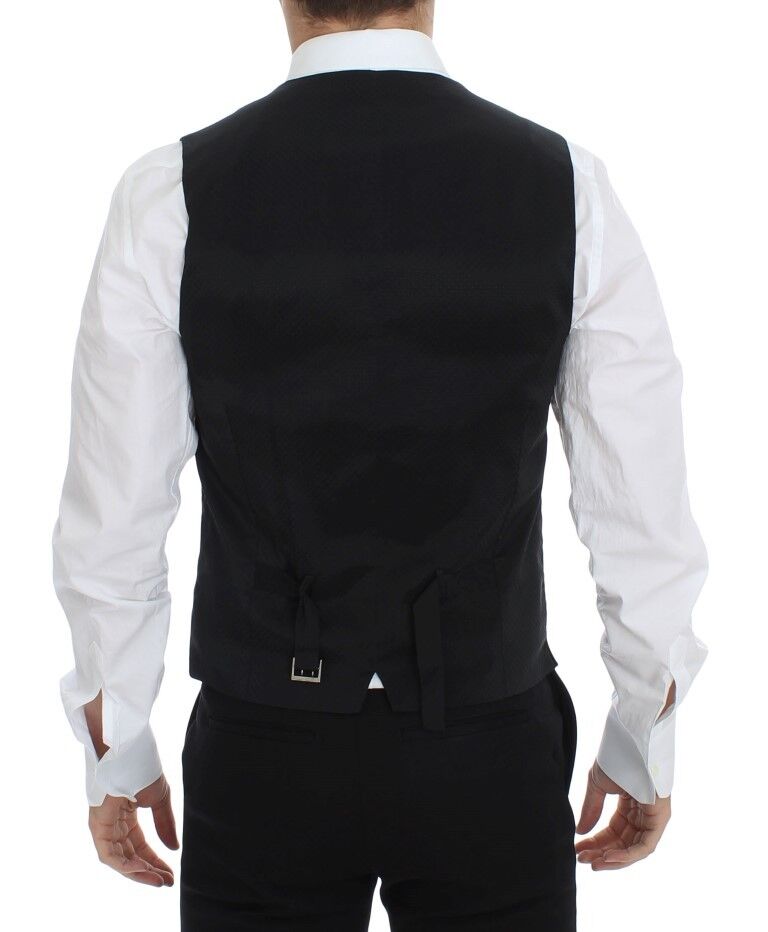 Timeless Black Wool Silk Dress Vest with Sleek Single-Breasted Design