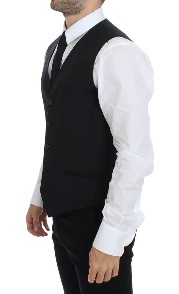 Exquisite Black Dress Vest with Luxurious Blend of Wool and Silk from Dolce & Gabbana