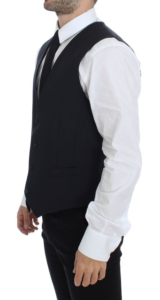 Dolce & Gabbana Elegant Blue Cotton Stretch Dress Vest with Button Detailing