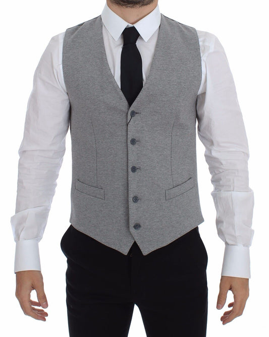 Gray Dolce & Gabbana Cotton Vest with Single-Breasted Design and Adjustable Back Waist Strap, Made in Italy
