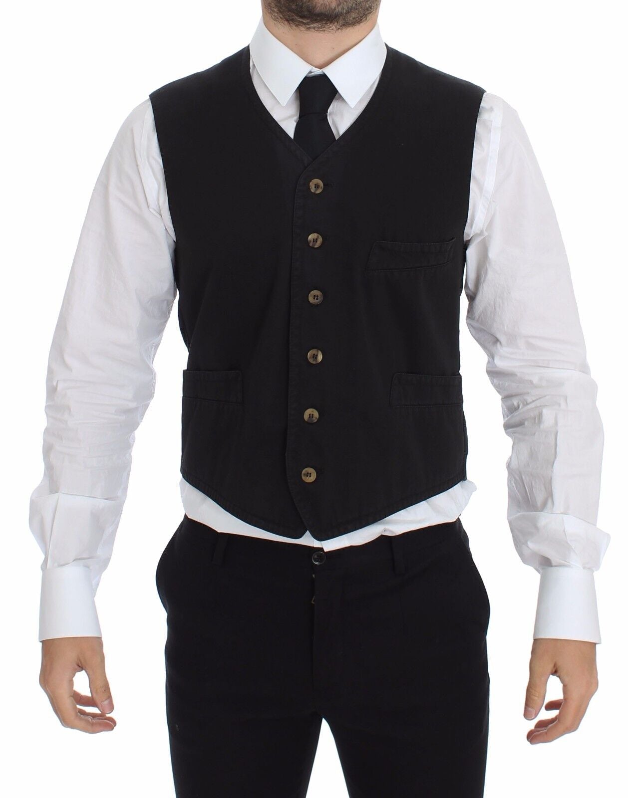 Dolce & Gabbana Elegant Black Dress Vest with Button Detailing and Tailored Fit