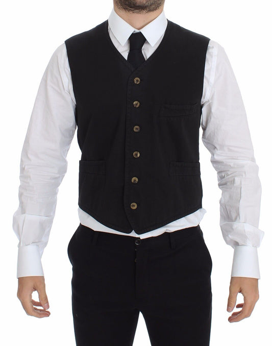 Dolce & Gabbana Elegant Black Dress Vest with Button Detailing and Tailored Fit