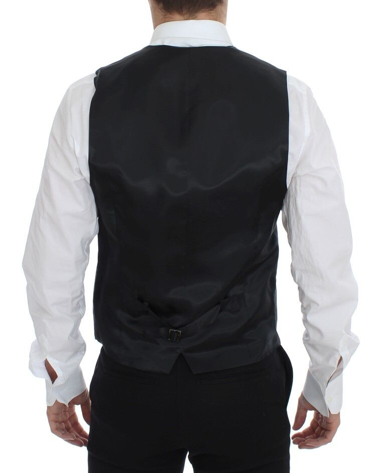  Classic tailored gray wool vest with full front button closure 