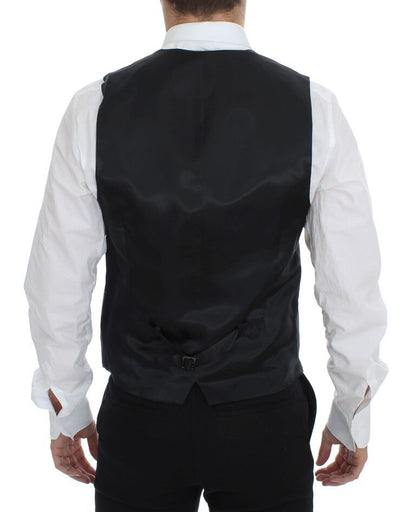  Classic tailored gray wool vest with full front button closure 