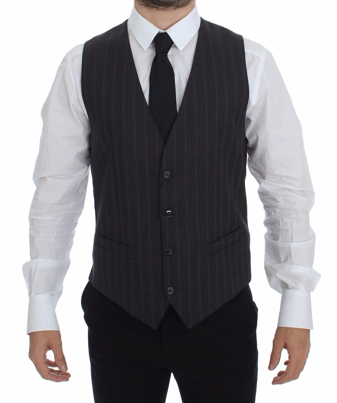 Elegant Striped Gray Dress Vest from Dolce & Gabbana MainLine collection