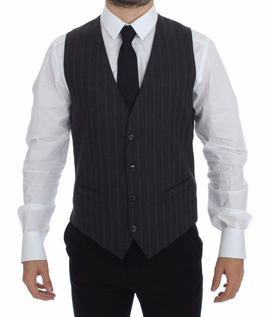 Elegant Striped Gray Dress Vest from Dolce & Gabbana MainLine collection