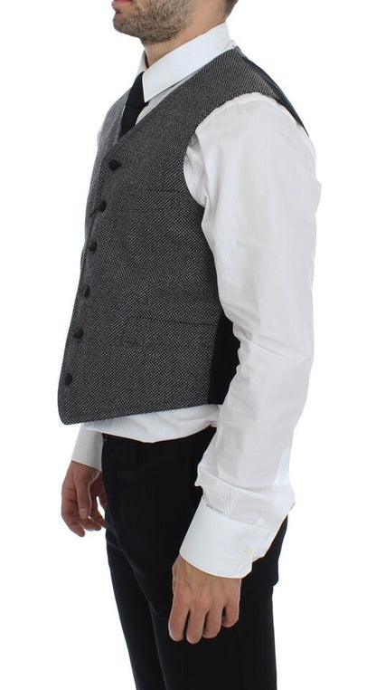 Sophisticated Italian-made gray vest with logo details from Dolce & Gabbana