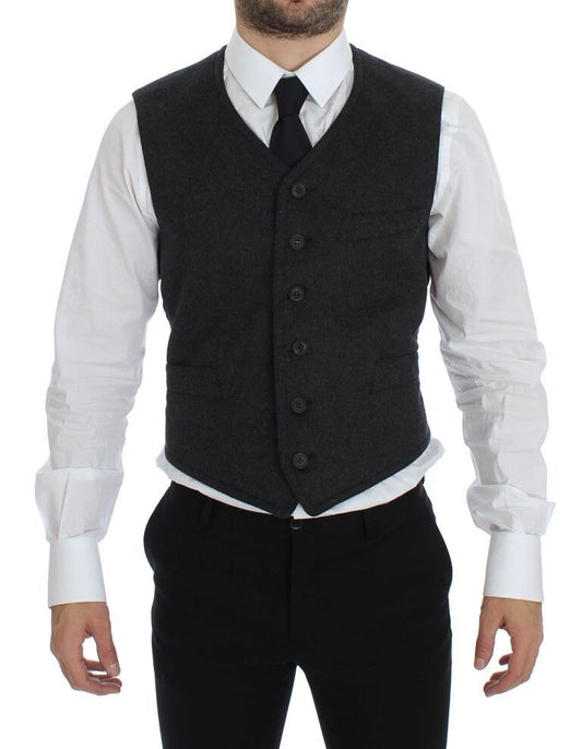 Dolce & Gabbana Elegant Gray Wool Blend Dress Vest with Fitted Silhouette and Button Closure