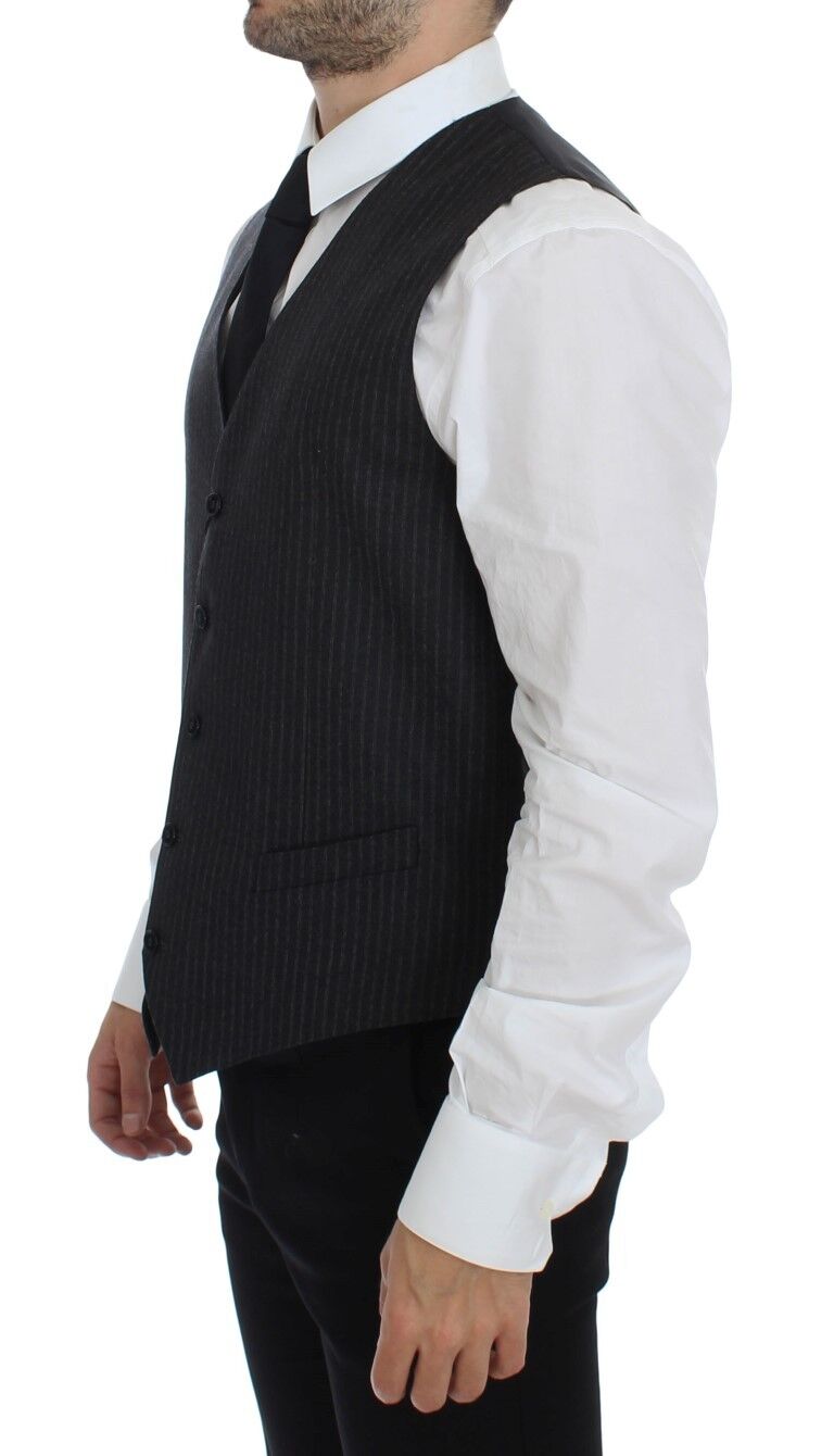 Elegant gray dress vest with sleek adjustable back waist strap
