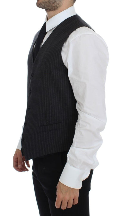 Elegant gray dress vest with sleek adjustable back waist strap