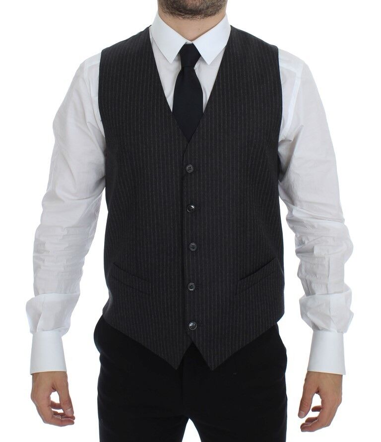 Dolce & Gabbana gray striped wool dress vest with full-front button closure