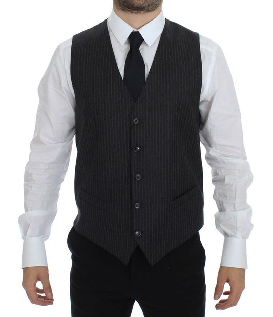 Dolce & Gabbana gray striped wool dress vest with full-front button closure