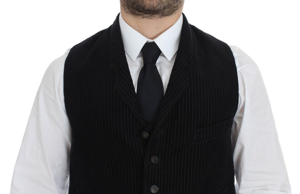 Elegant Black Manchester Pattern Dolce & Gabbana Dress Vest for formal attire enhancement