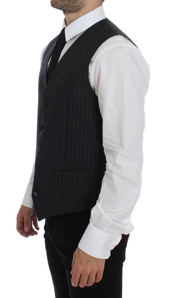 Sophisticated Gray Striped Vest by Dolce & Gabbana, Perfect for Adding a Classic Touch to Any Outfit